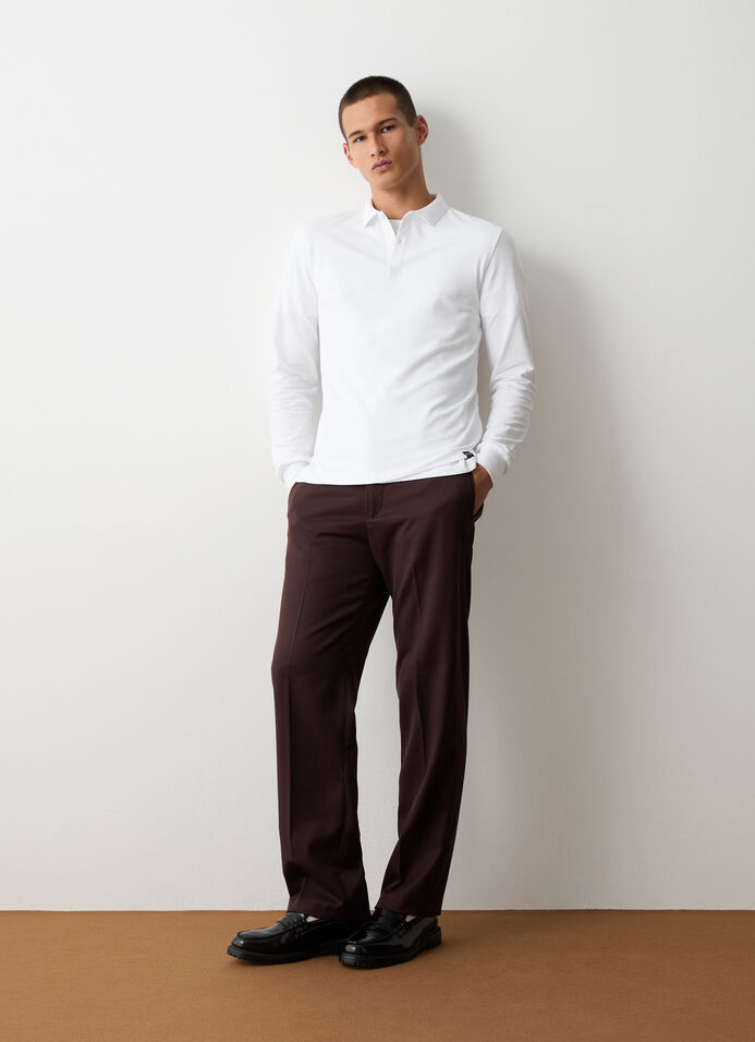 Long-sleeved polo shirt in stretch piqué image number 0