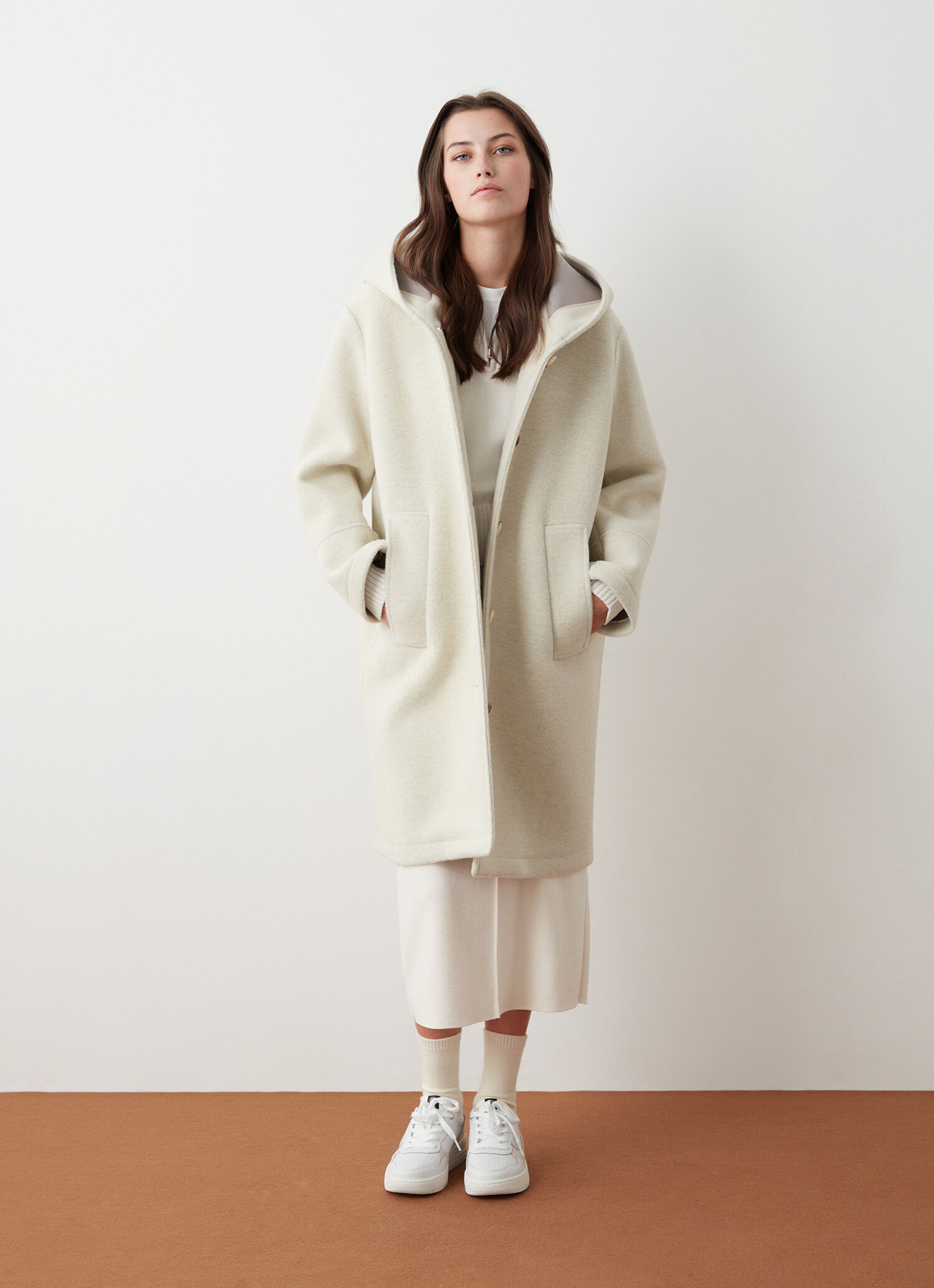 Manteau avec capuche en drap de laine BLANC INCENSE Colmar
