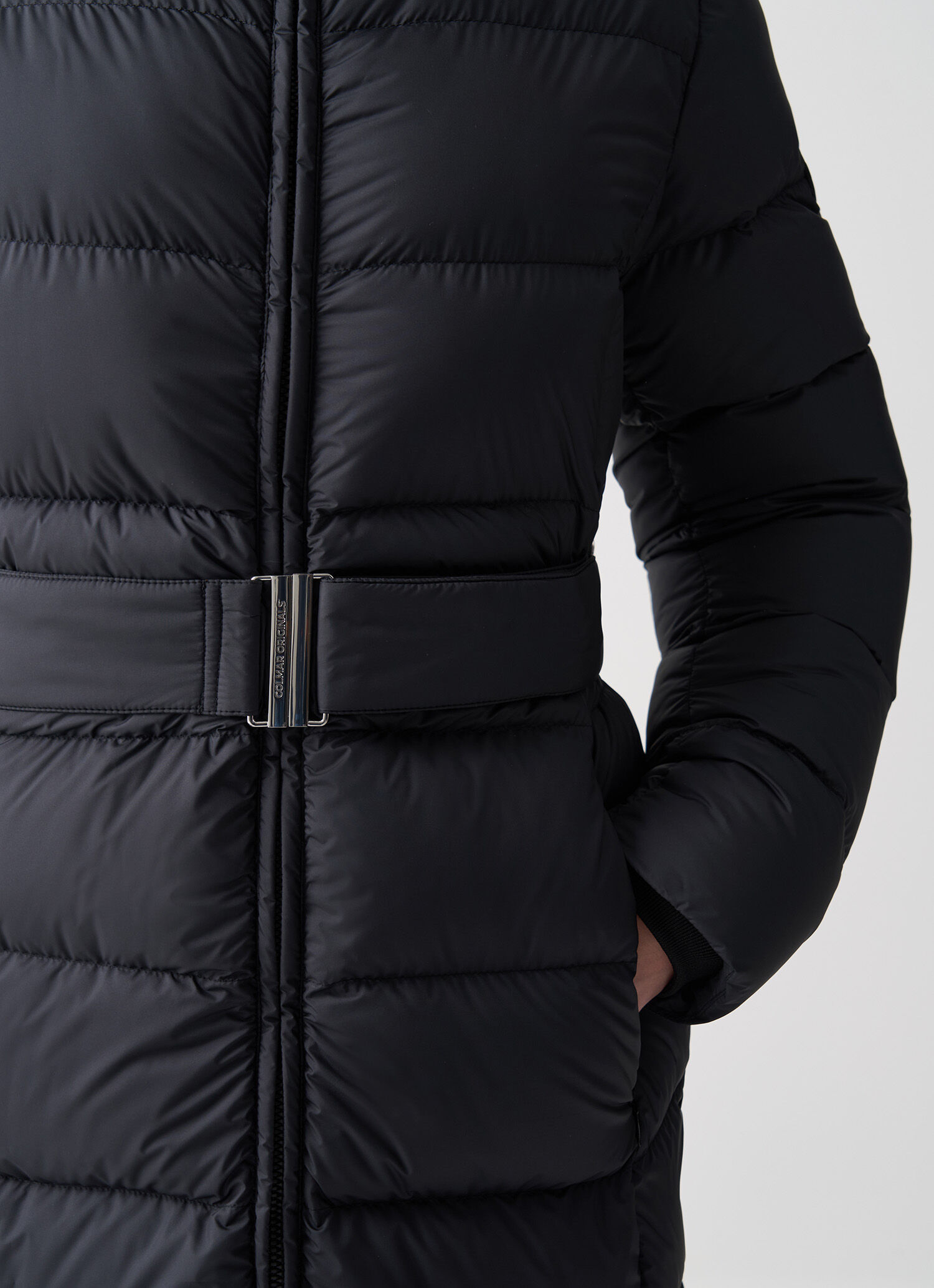 Long matte down jacket with belt - BLACK | Colmar