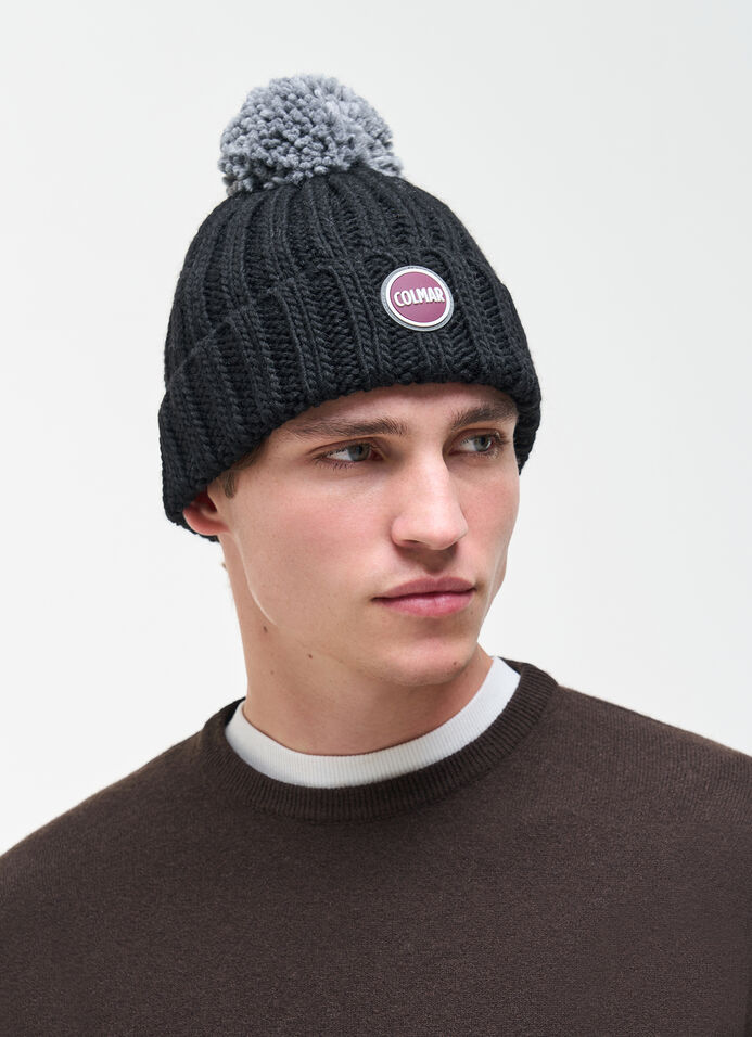 Gerippte Unisex-M&uuml;tze mit Bommel