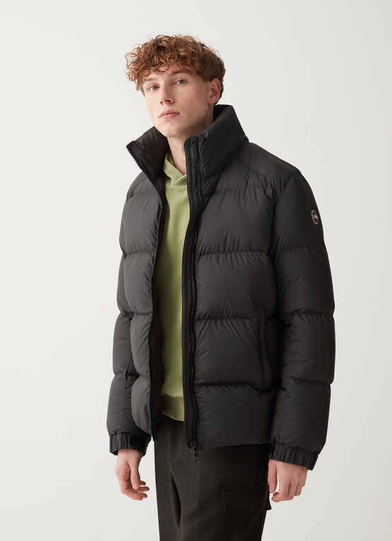 Puffy down jacket with high collar