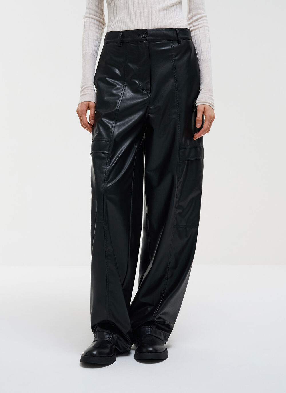Faux leather cargo trousers  image number 1