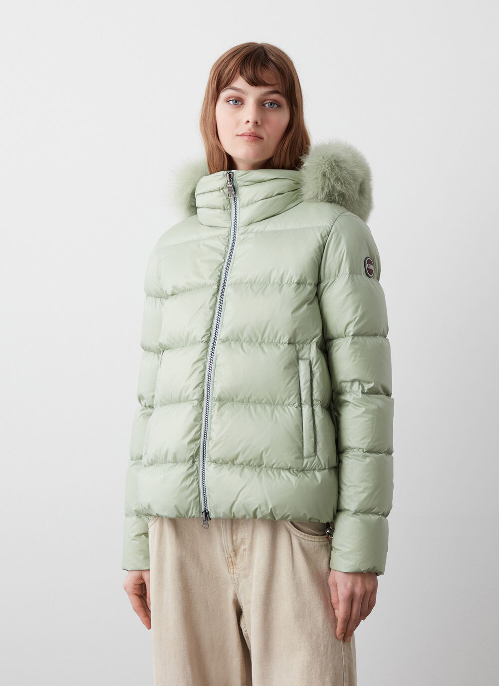 Down jacket with detachable faux fur hood image number 1