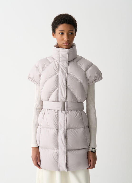 Short sleeve down jacket with belt