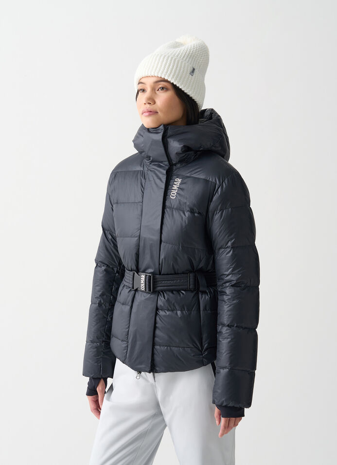Glossy padded ski jacket with belt image number 1