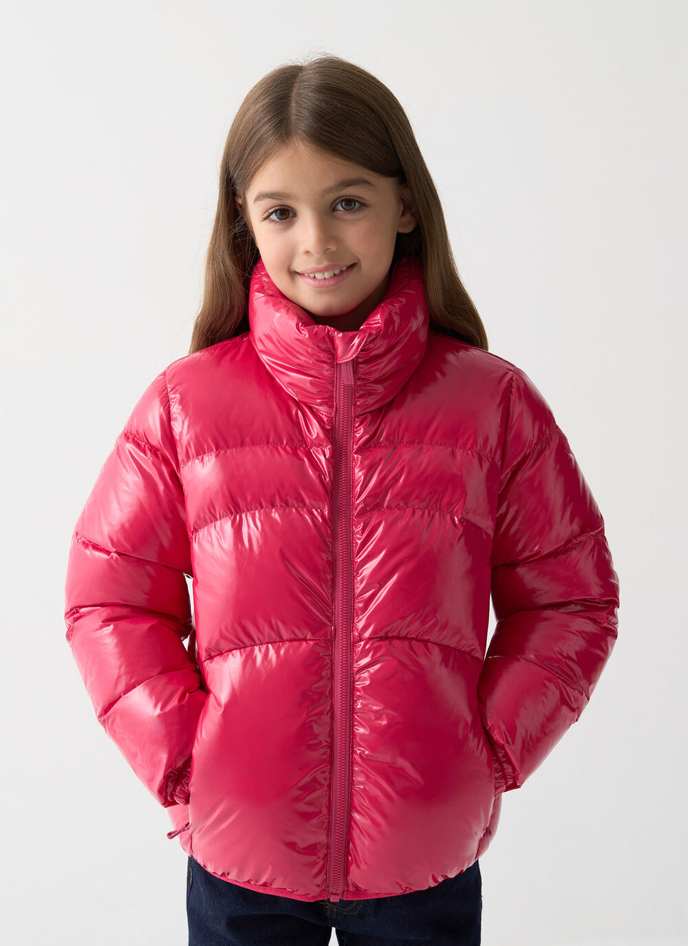 Glossy down jacket with high collar image number 1