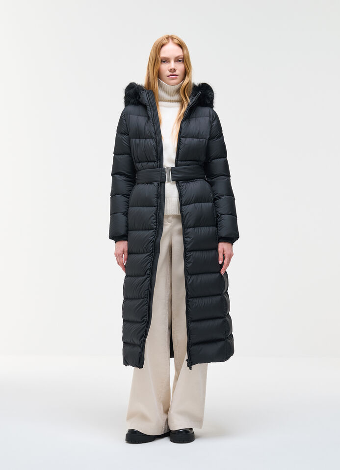 Long matte down jacket with faux fur