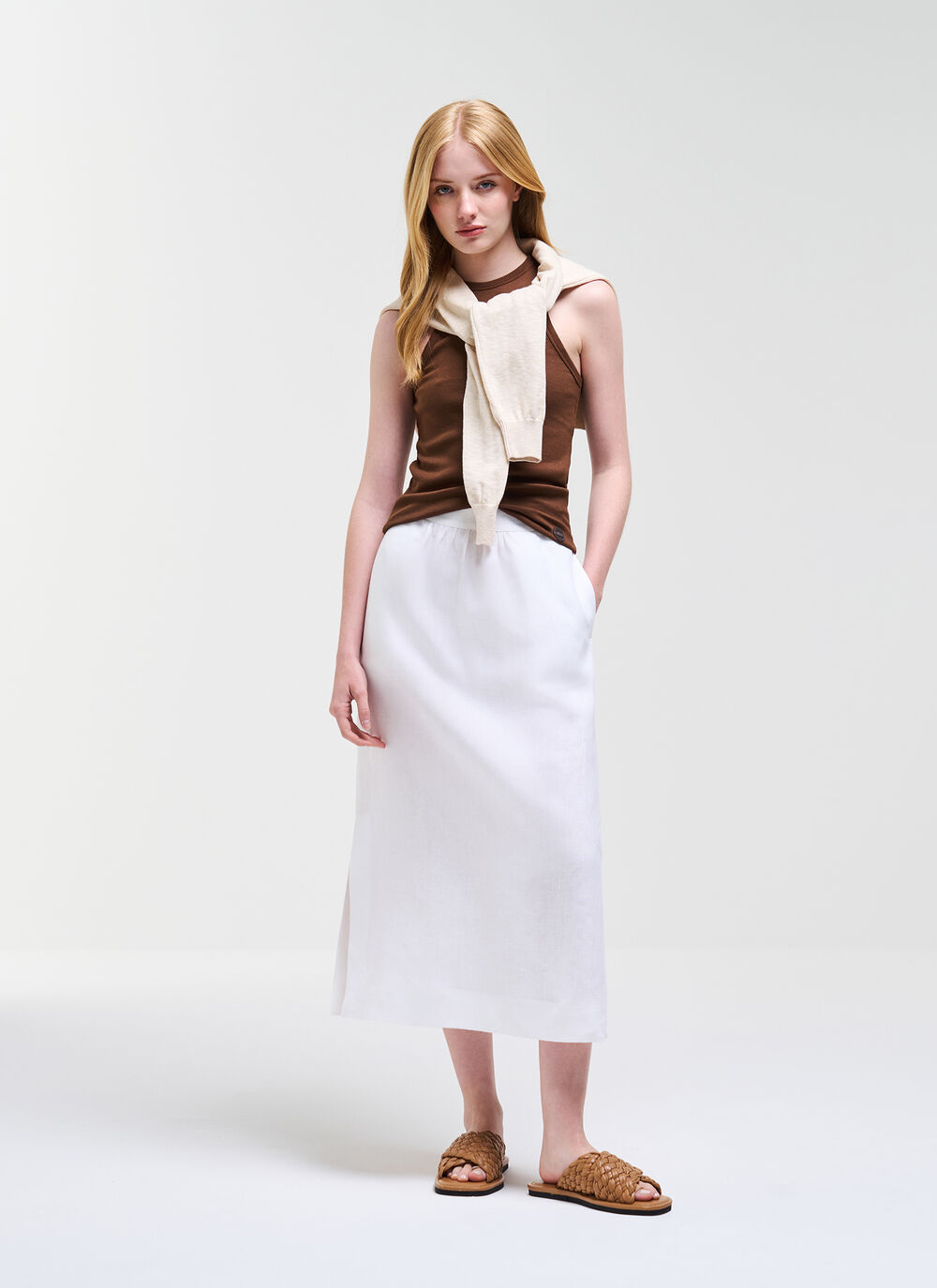 Linen midi skirt image number 0