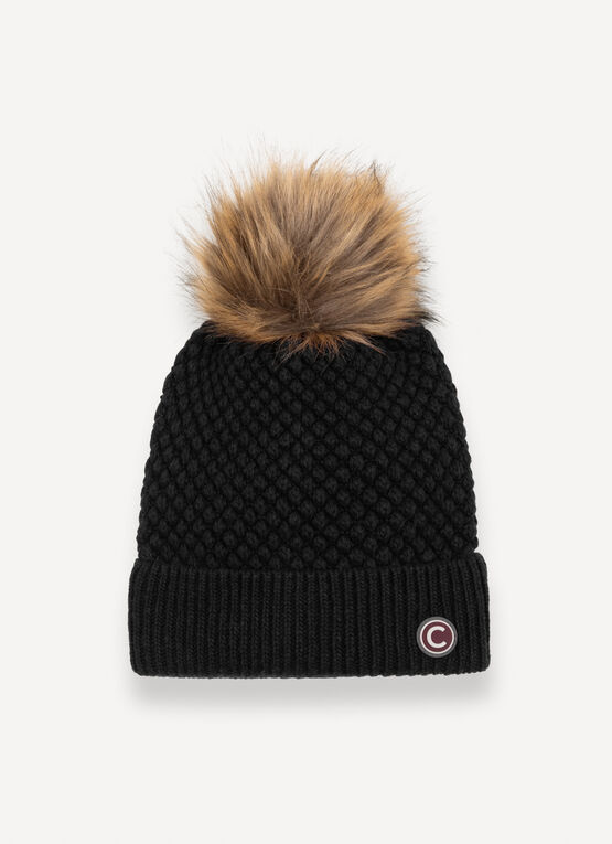Unisex hat with faux fur pom-pom