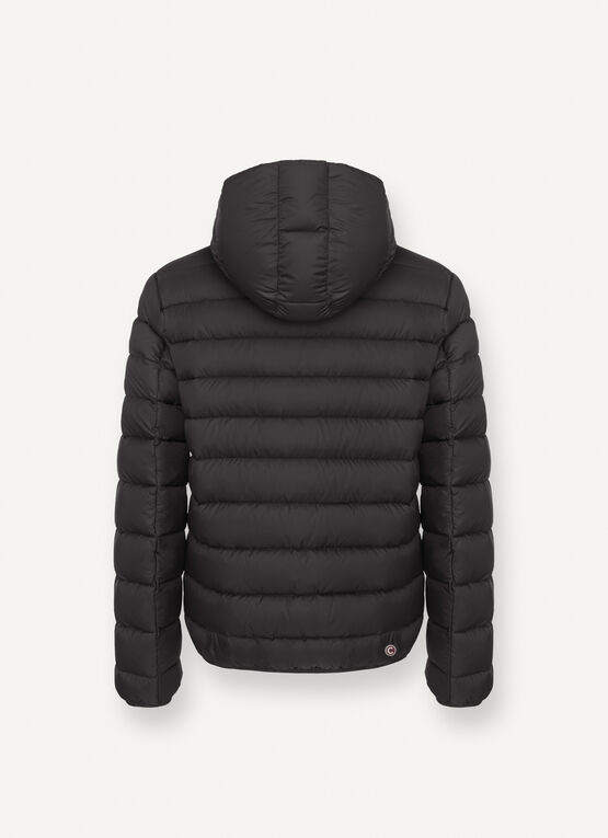 Sporty down jacket with fixed hood