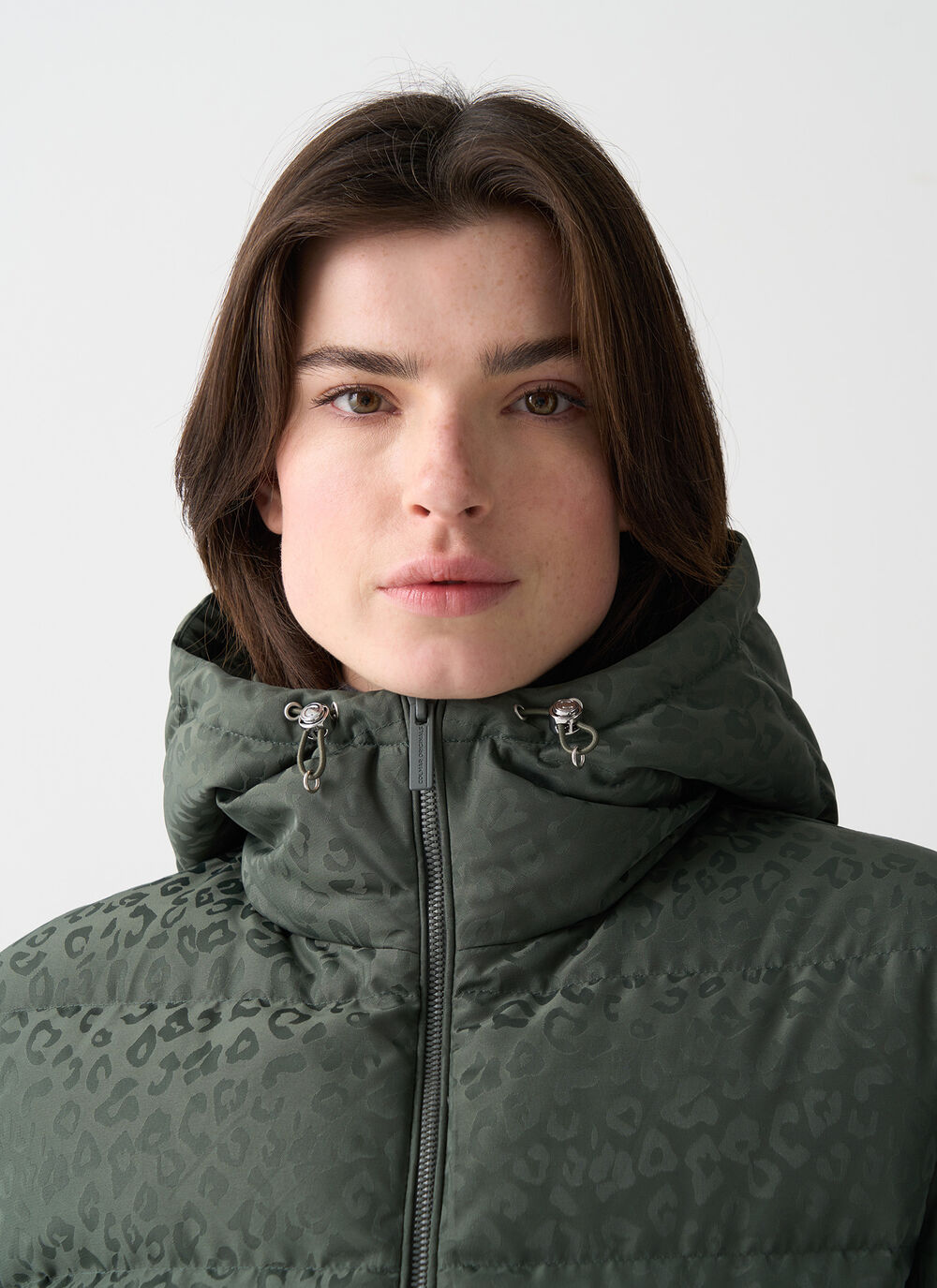 Animal-print hooded down jacket image number 2