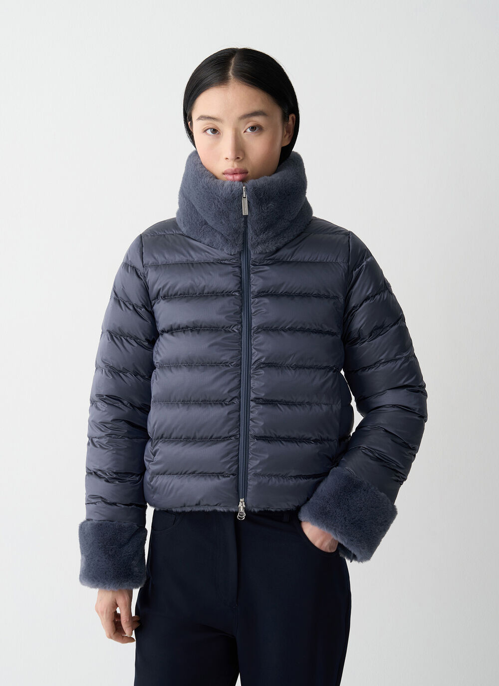 Reversible faux fur down jacket image number 1