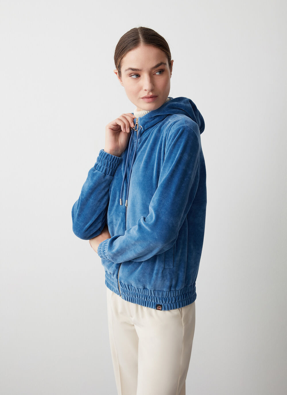 Velvet sweatshirt with zip image number 1
