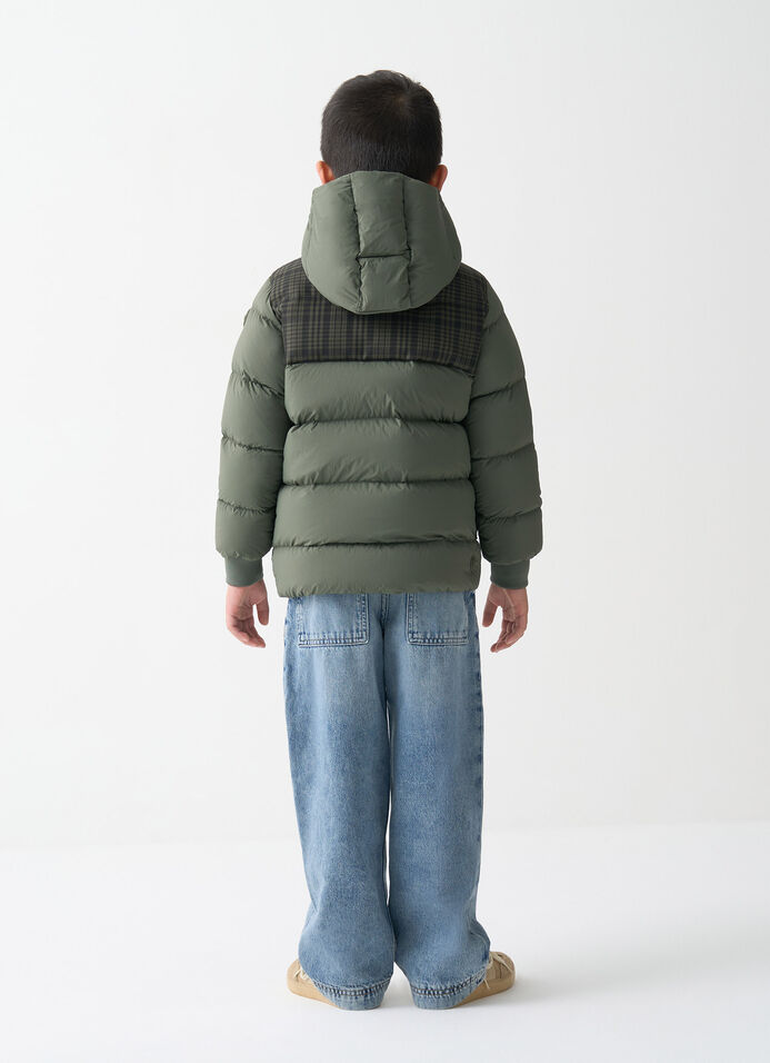 Check hooded down jacket image number 3