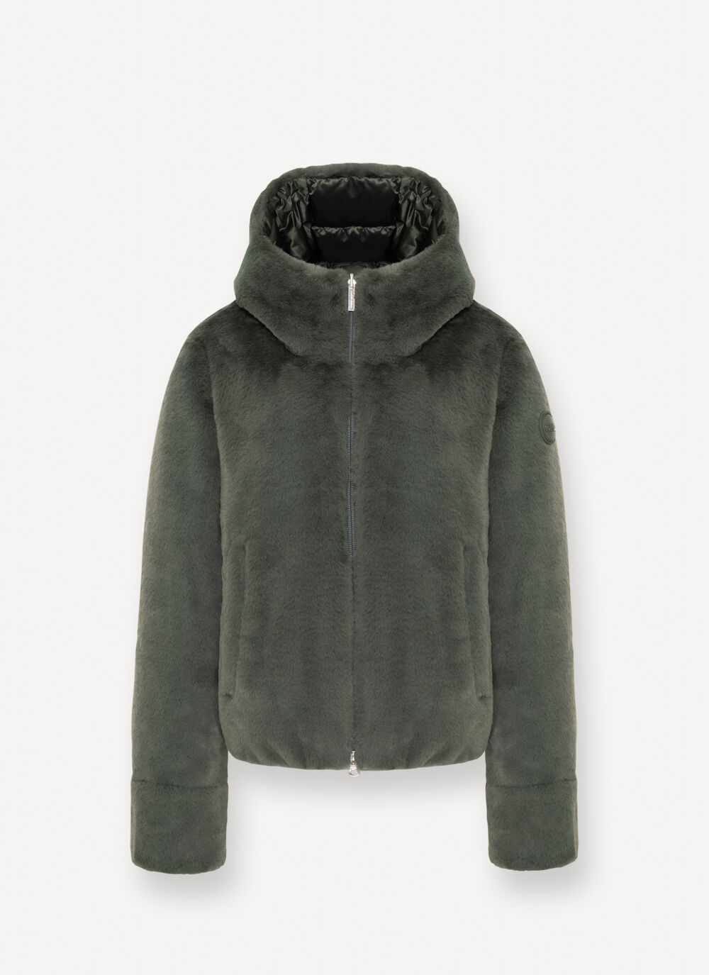 Reversible faux fur down jacket image number 4