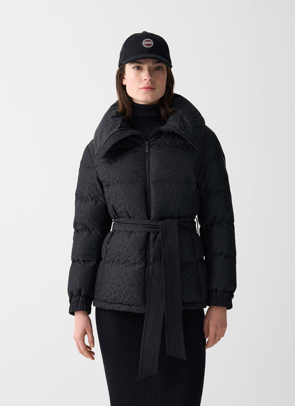 Animal print down jacket with belt image number 1