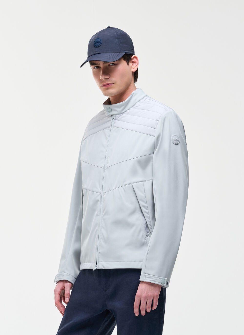 Bi-material wad-padded biker jacket image number 1