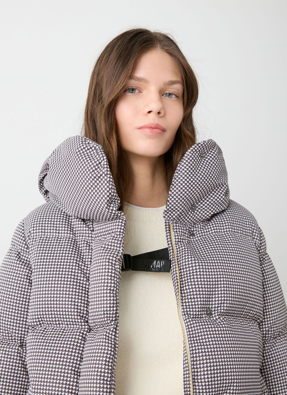 Houndstooth down jacket with maxi-hood image number 2