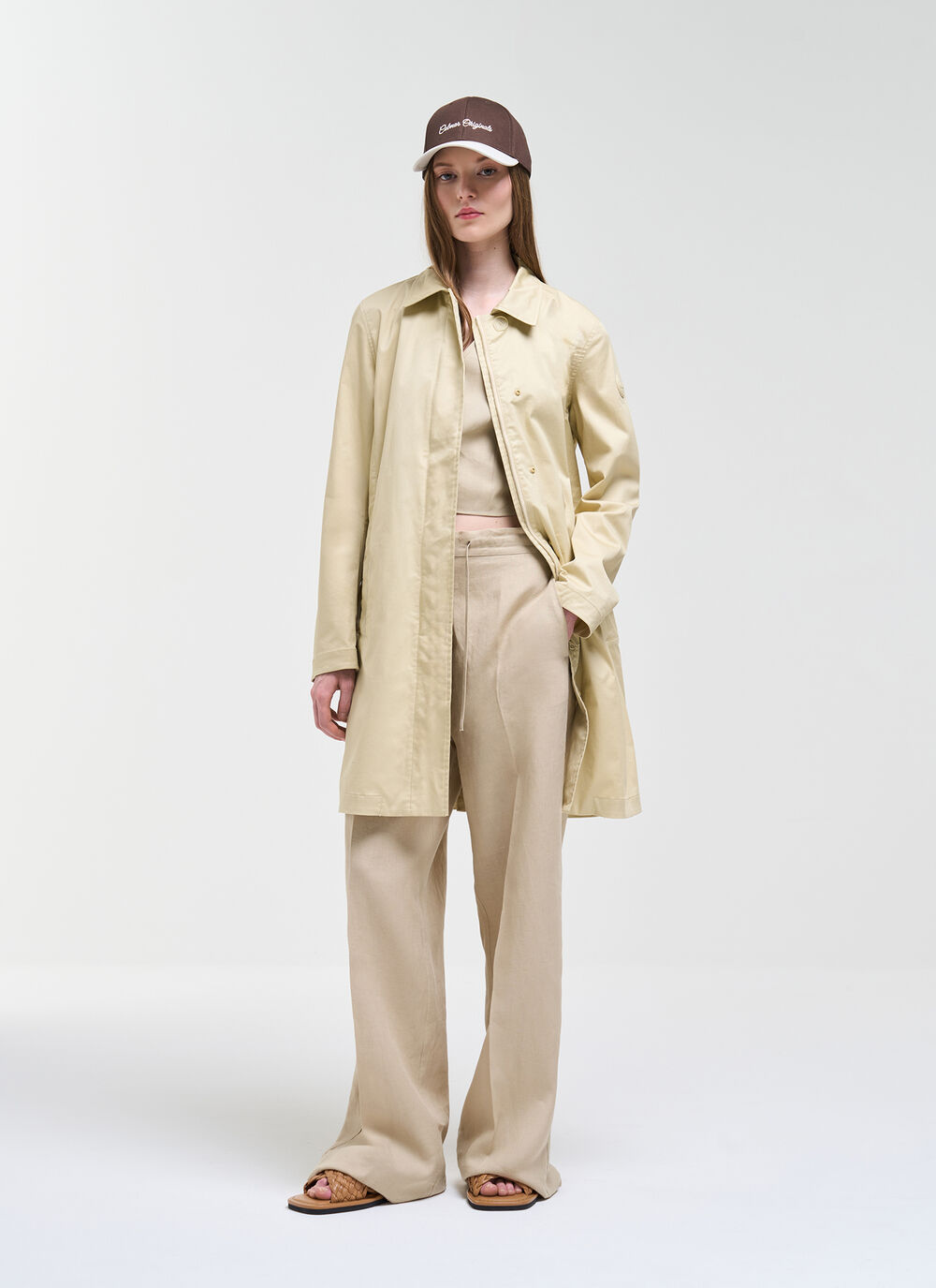 Long cotton jacket with belt  image number 0