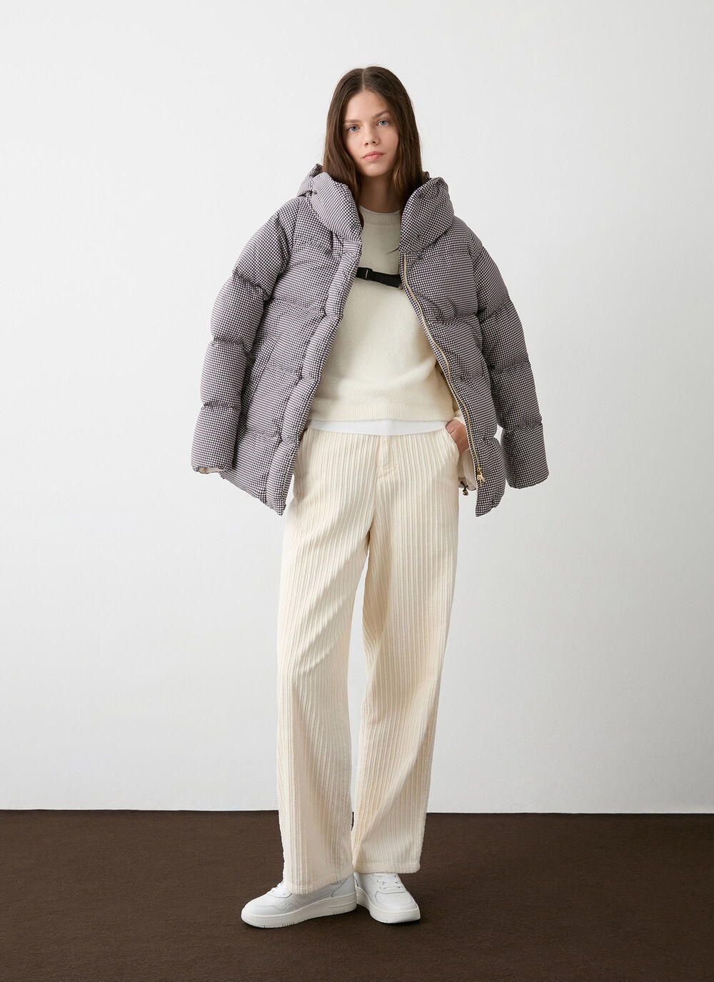 Houndstooth down jacket with maxi-hood image number 0