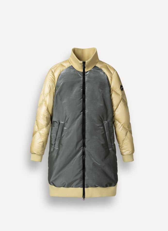 Long colour-block bomber jacket with diamond design image number 4