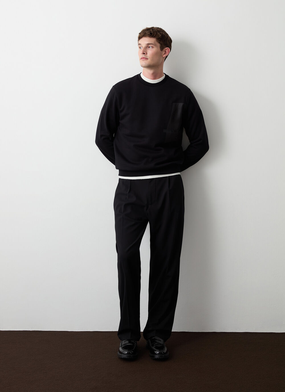 Crew-neck sweatshirt with nylon details image number 1