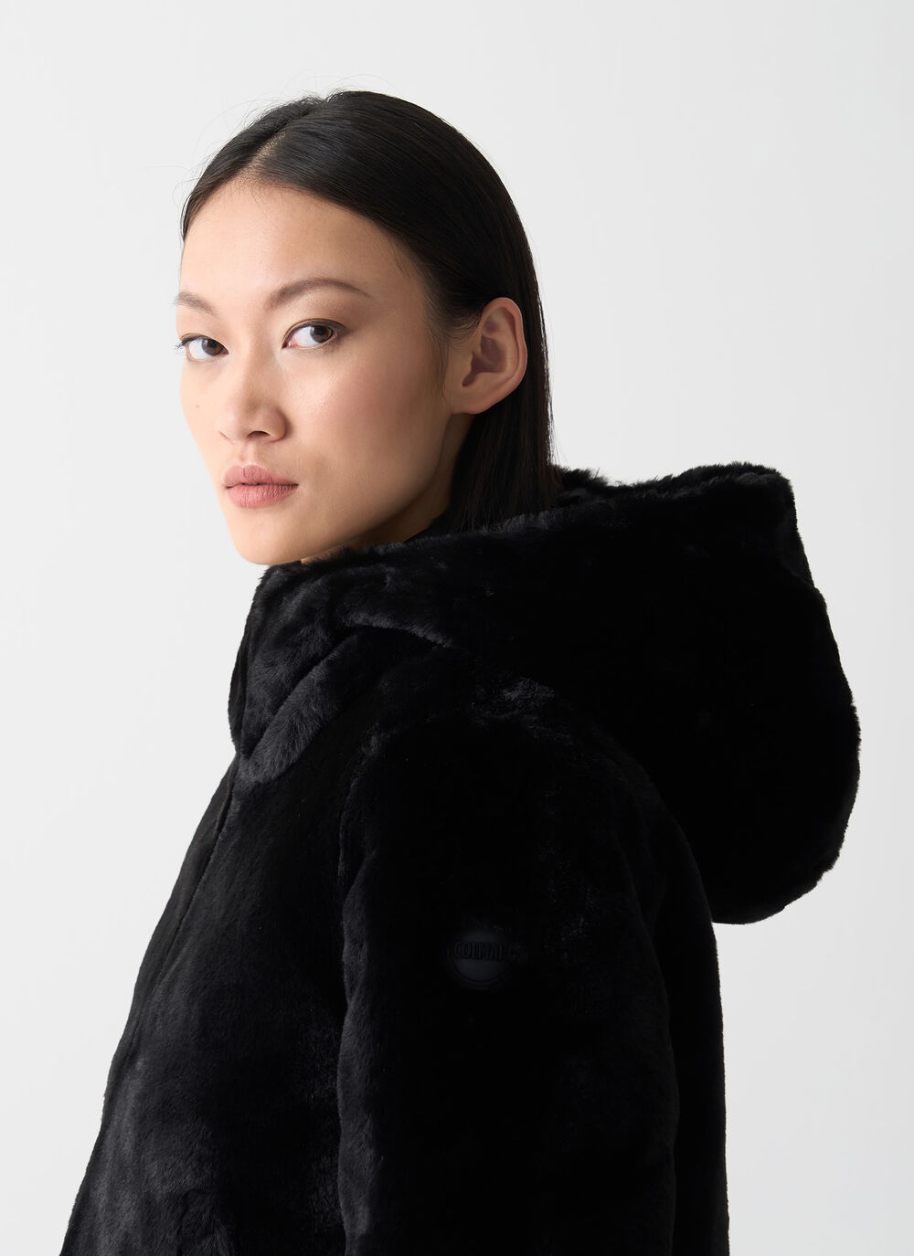 Reversible faux fur down jacket image number 2