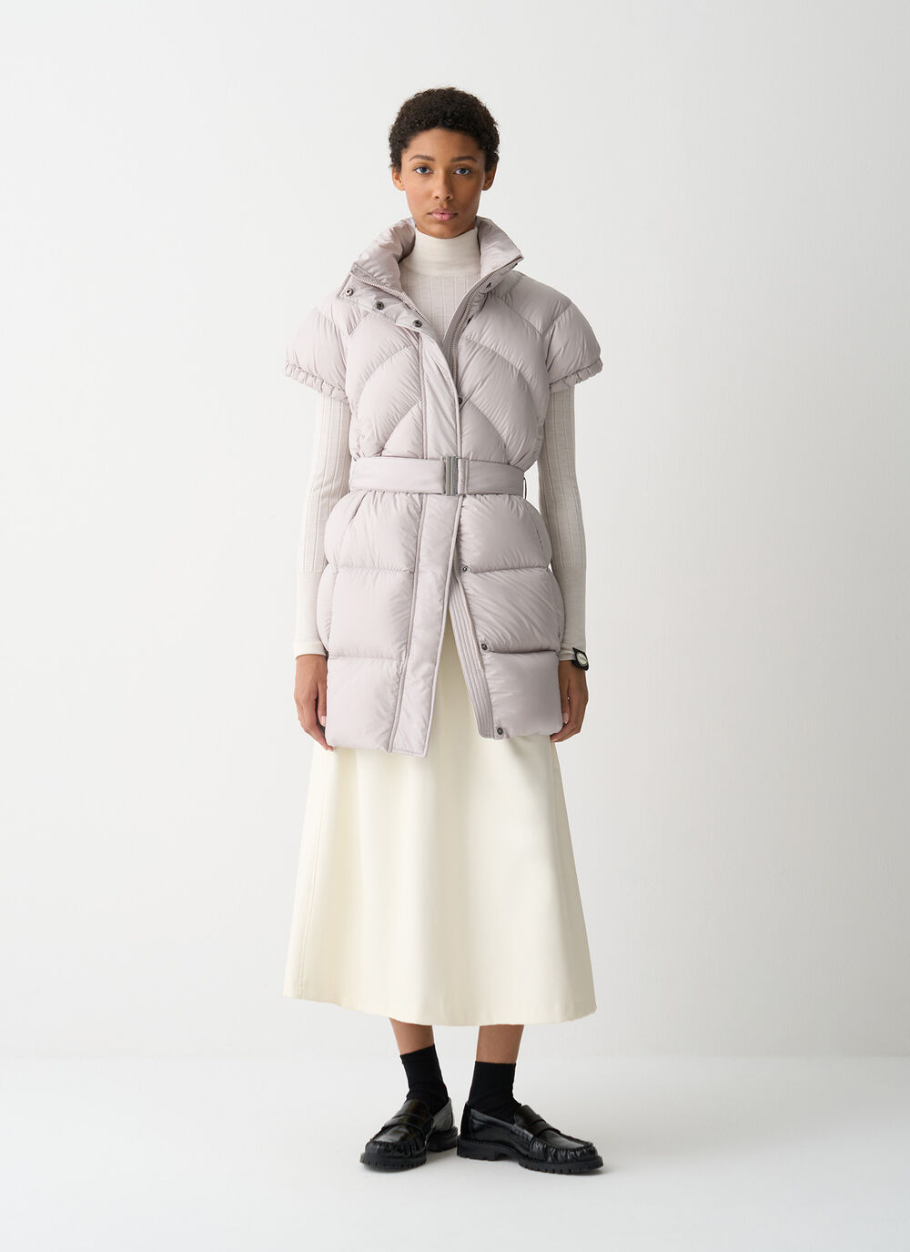 Short sleeve down jacket with belt image number 0