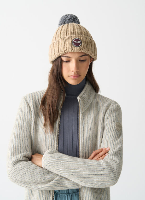 Unisex rib-knit hat with pom-pom