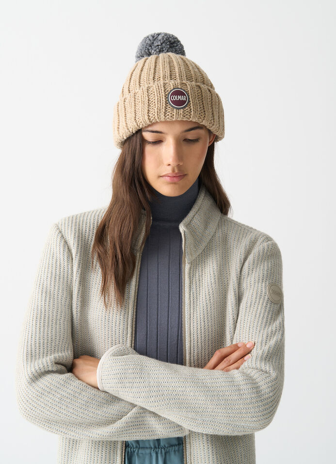 Unisex rib-knit hat with pom-pom image number 0