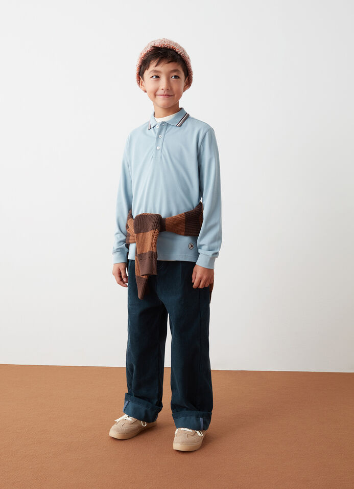 Long-sleeved polo shirt in stretch piqué image number 2