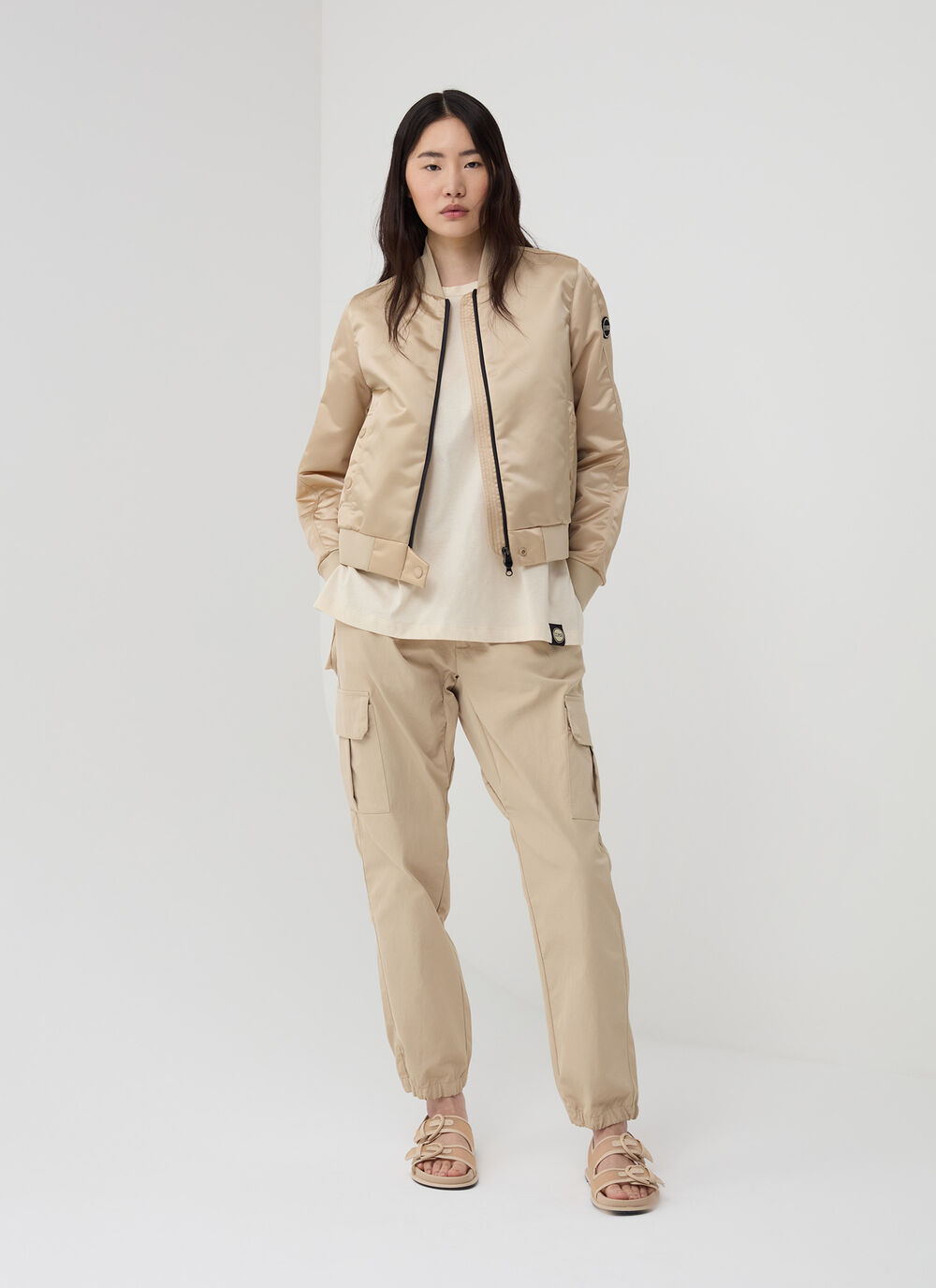 Satin bomber jacket with side zips image number 0