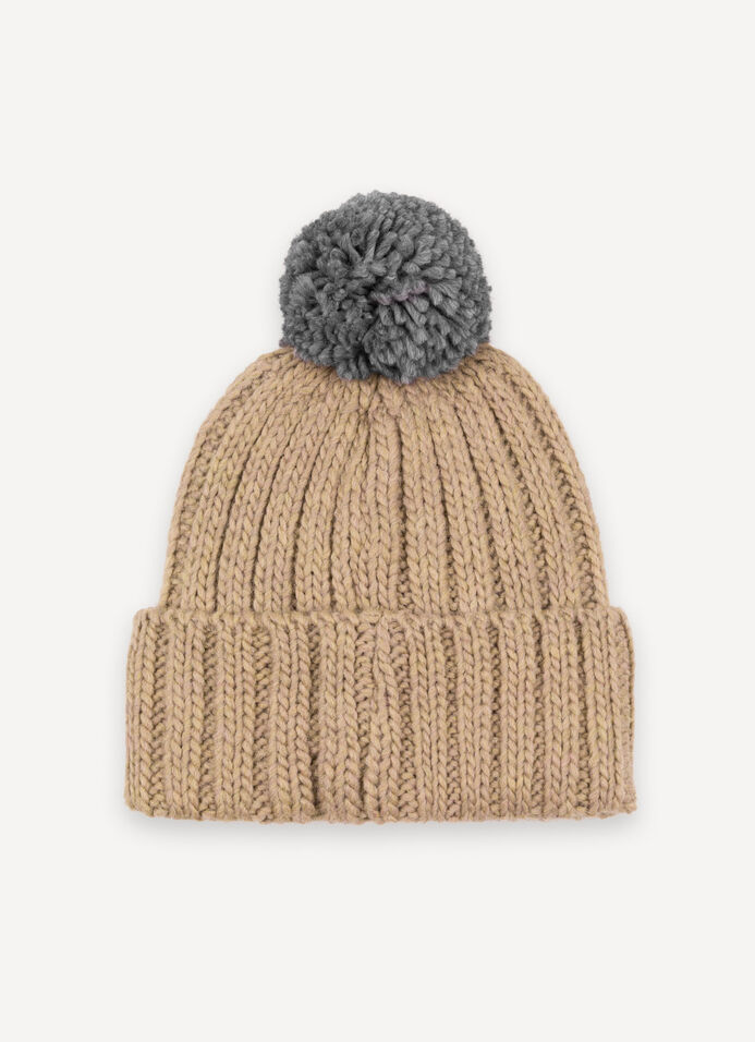 Unisex rib-knit hat with pom-pom image number 3