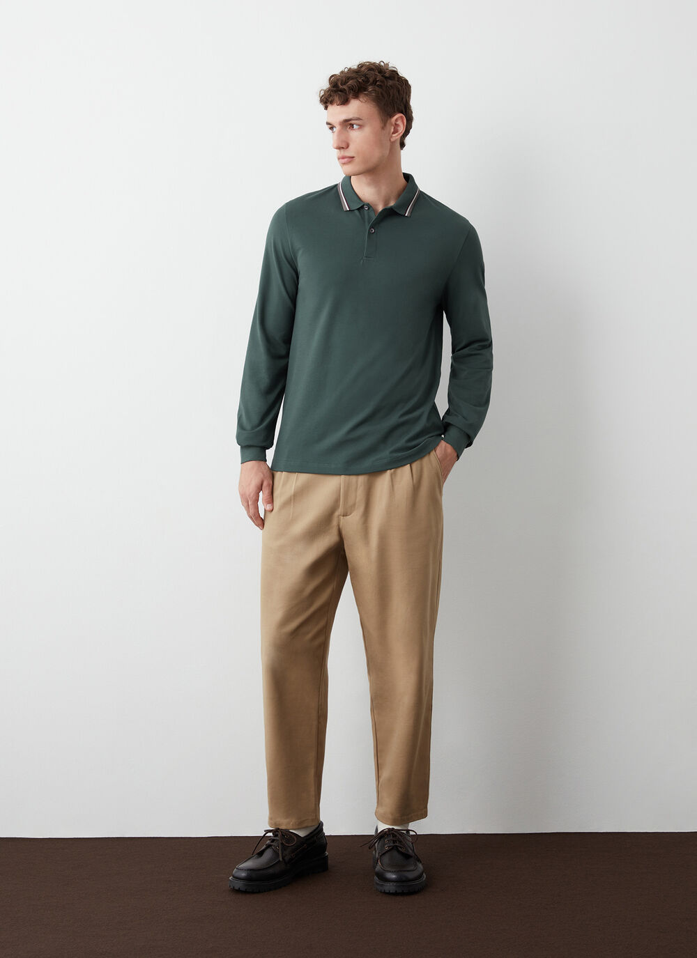 Long-sleeved polo shirt in stretch piqu&eacute; image number 0