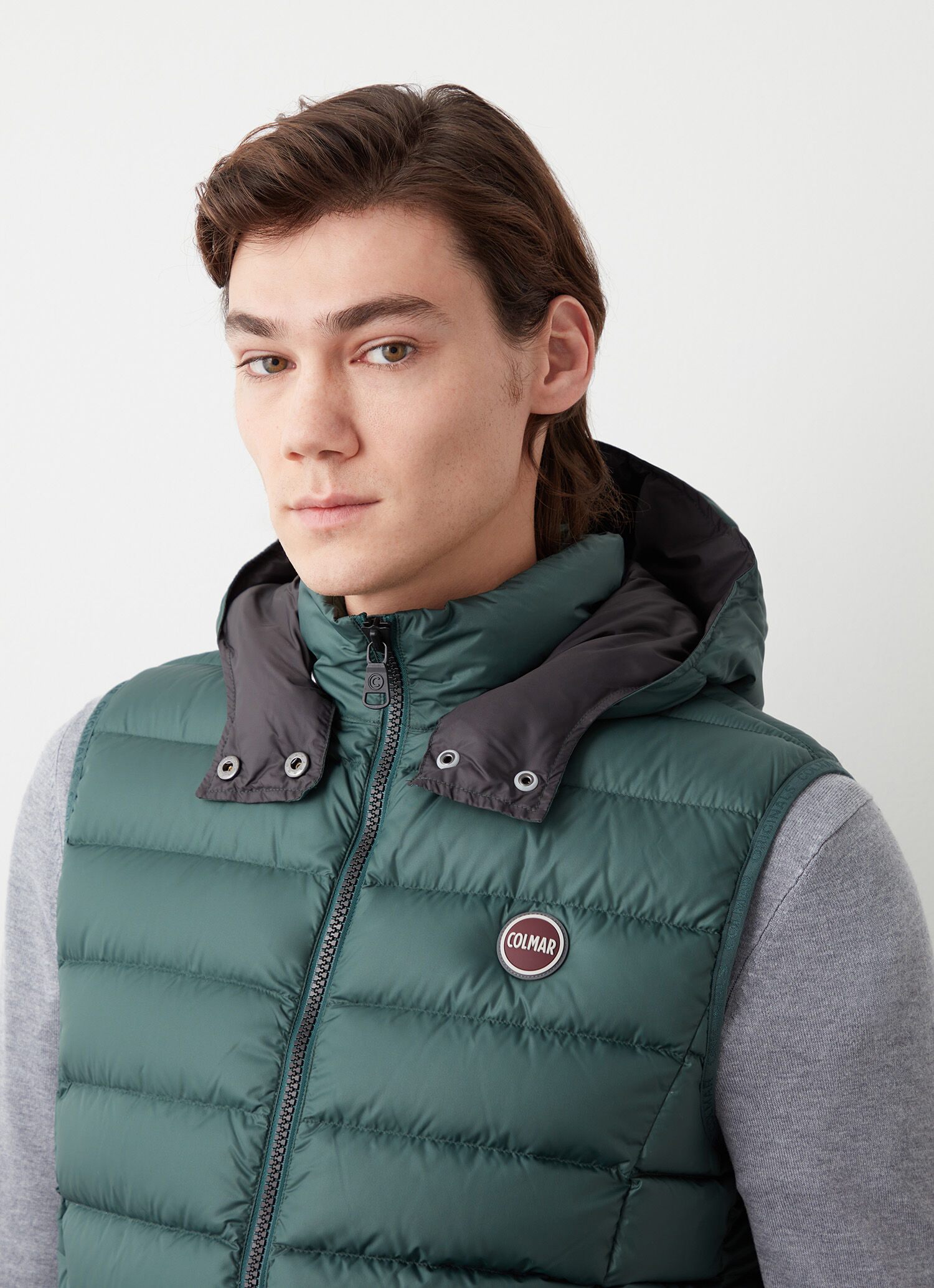 Down vest with detachable hood BOTTLE GREEN Colmar