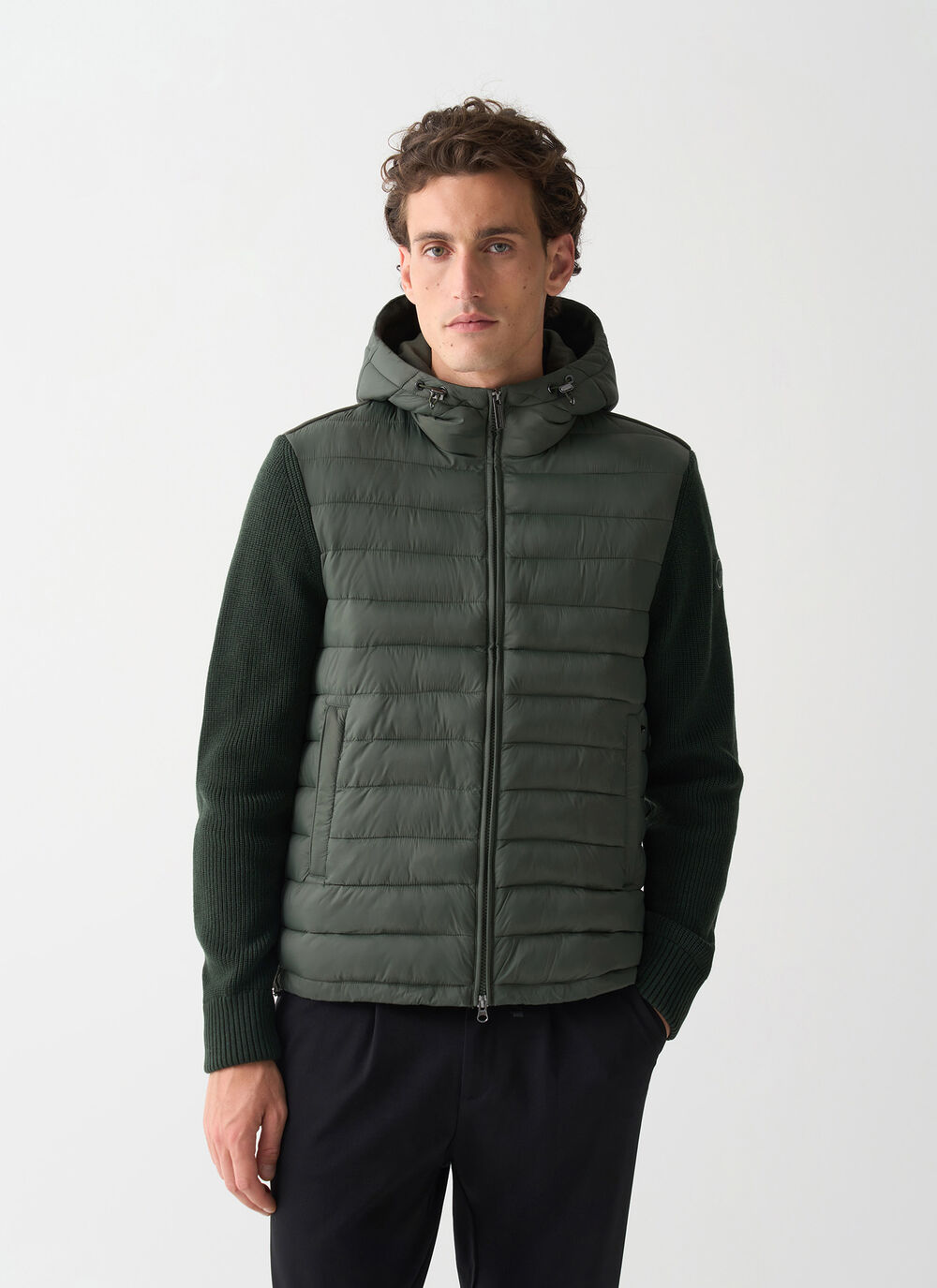 Hooded jacket with knit sleeves image number 1