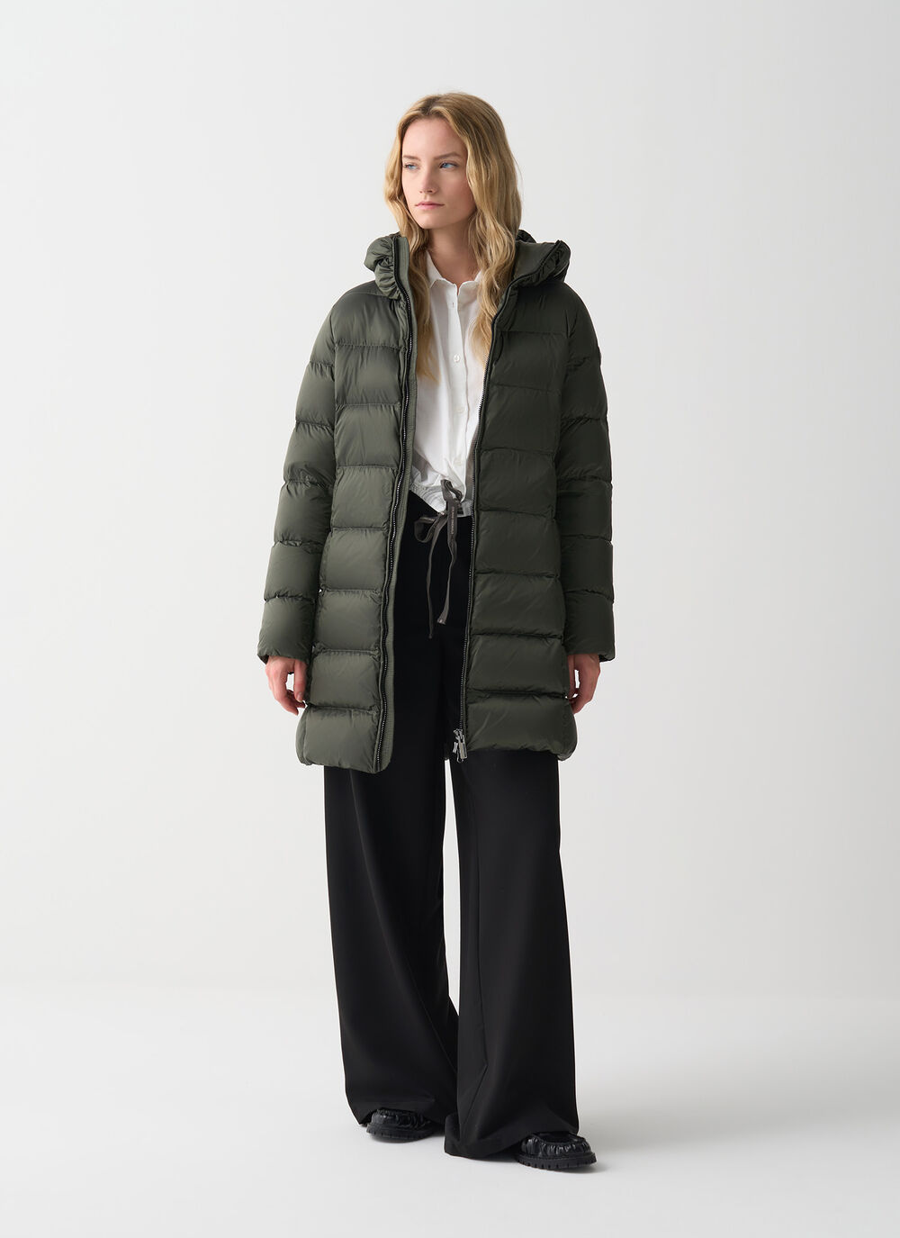 Long down jacket with hood image number 0