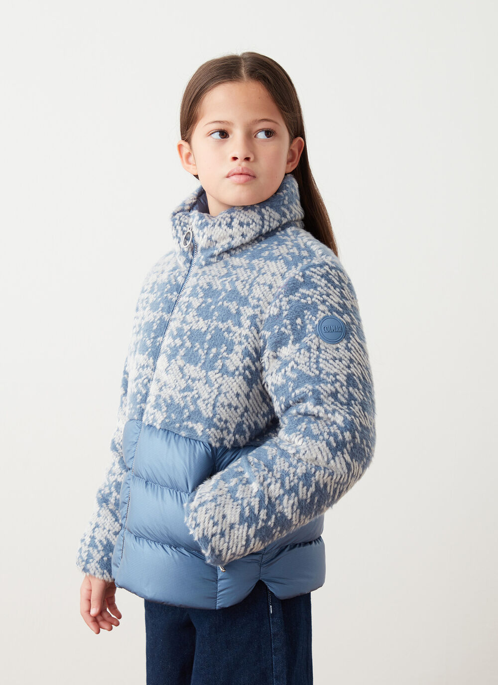 Jacquard down jacket with enveloping collar image number 1