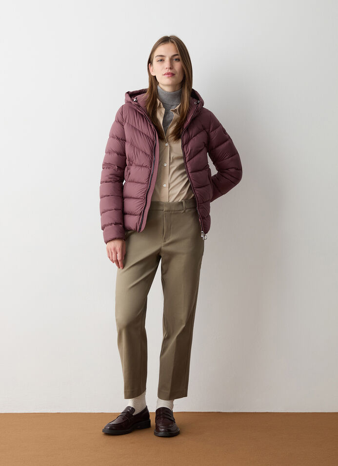 Down jacket with fixed hood in matt fabric image number 1