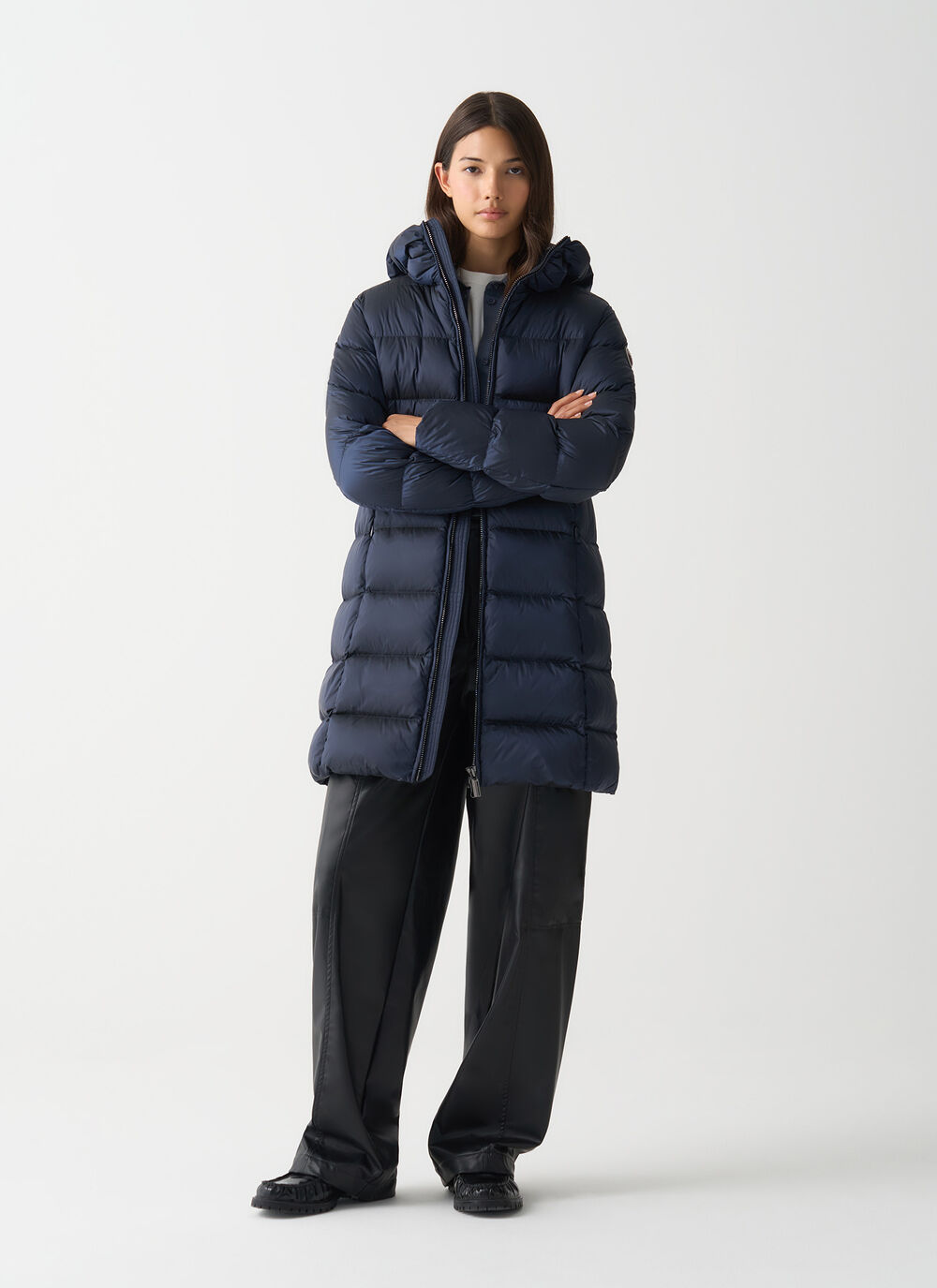 Long down jacket with hood image number 0