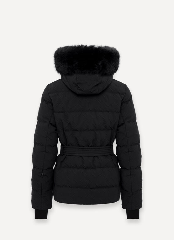 Embossed padded ski jacket with faux fur