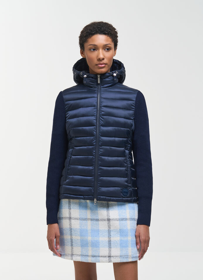 Glossy hybrid jacket with hood