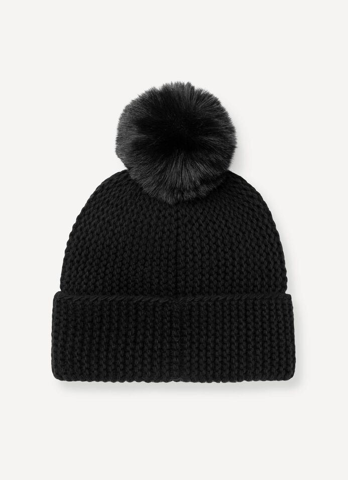 Women's hat with faux fur pom-pom image number 2