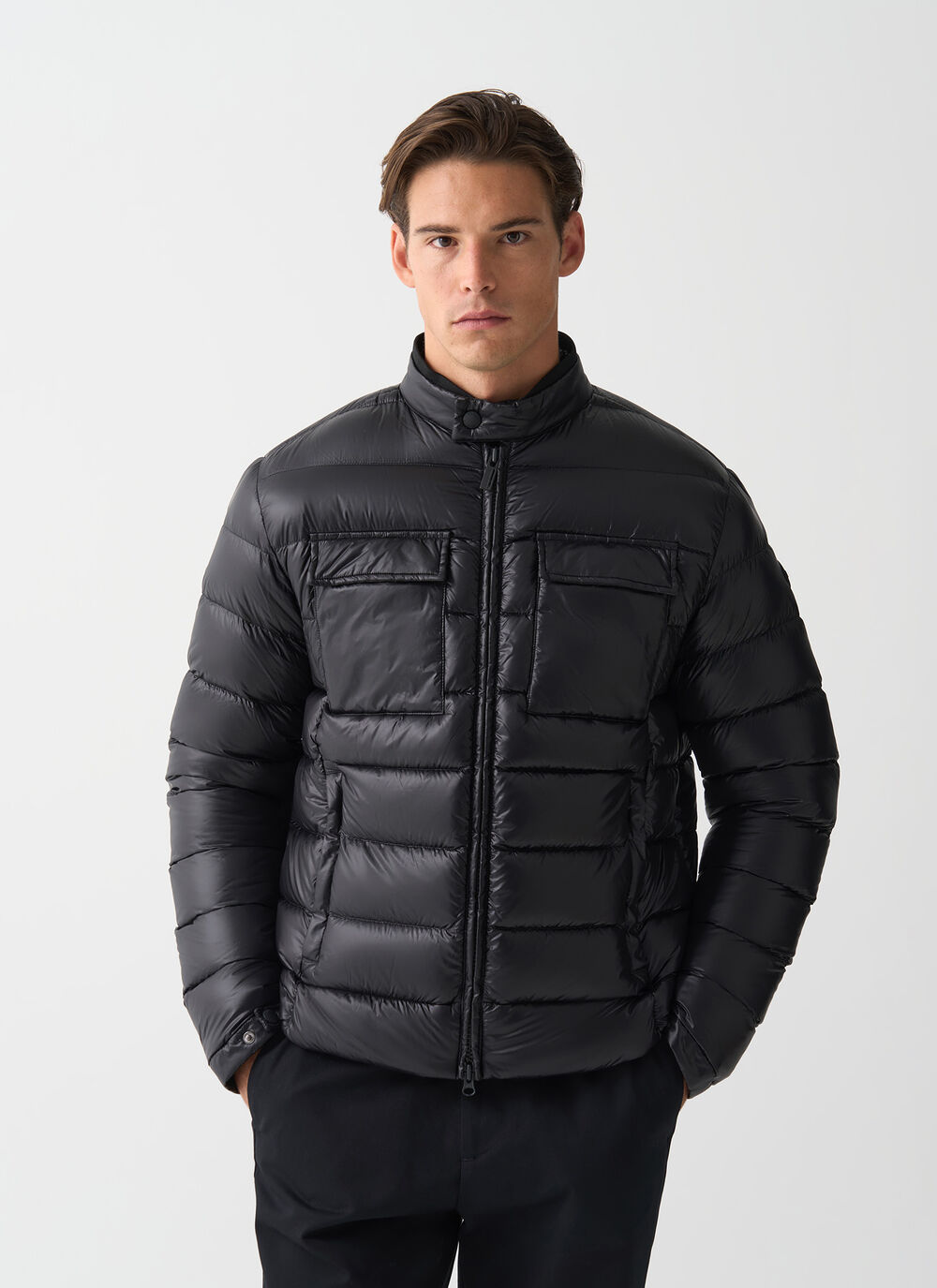 Glossy down jacket with multiple pockets image number 1