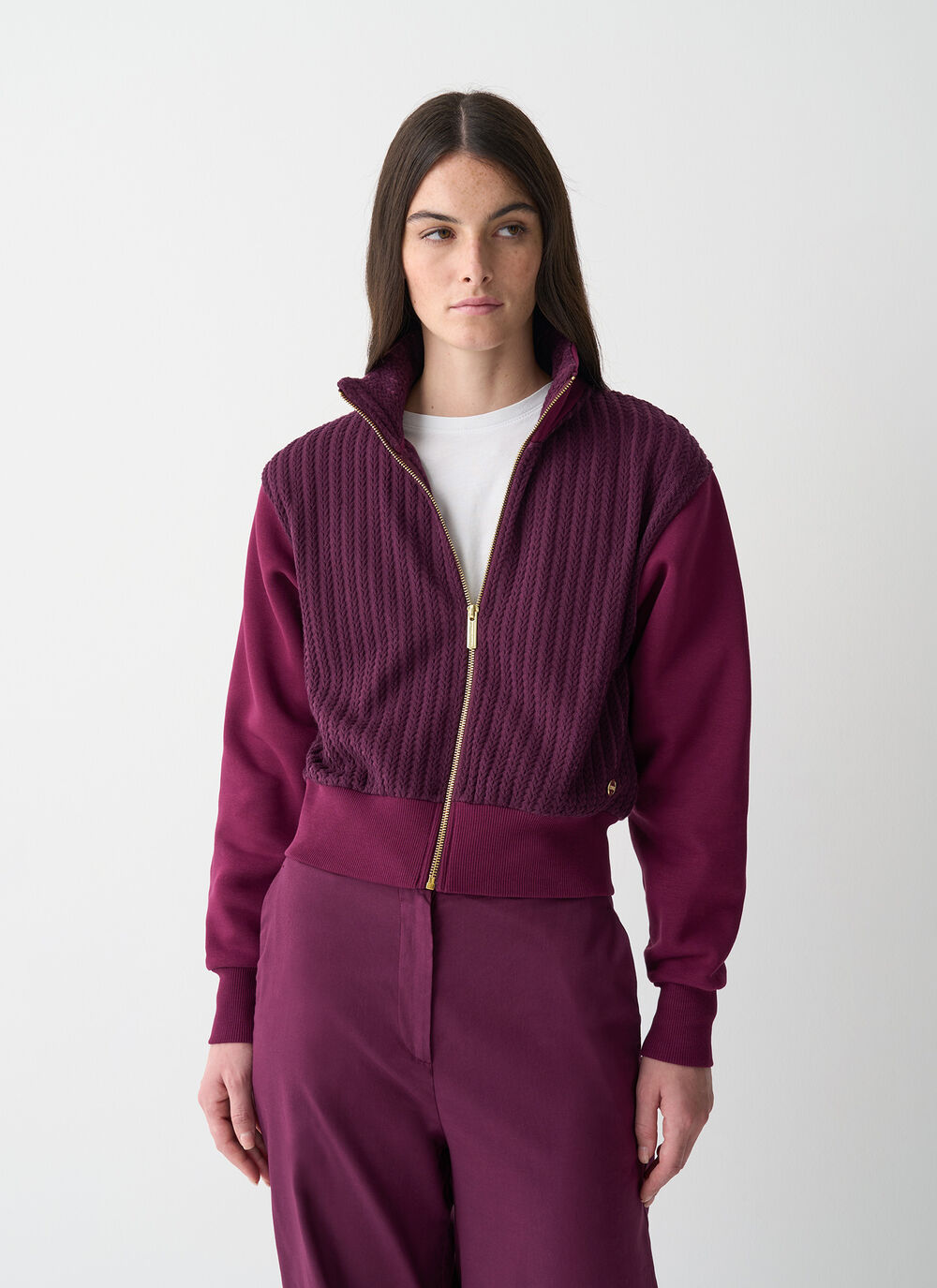 Cable-knit sweatshirt with zip image number 1