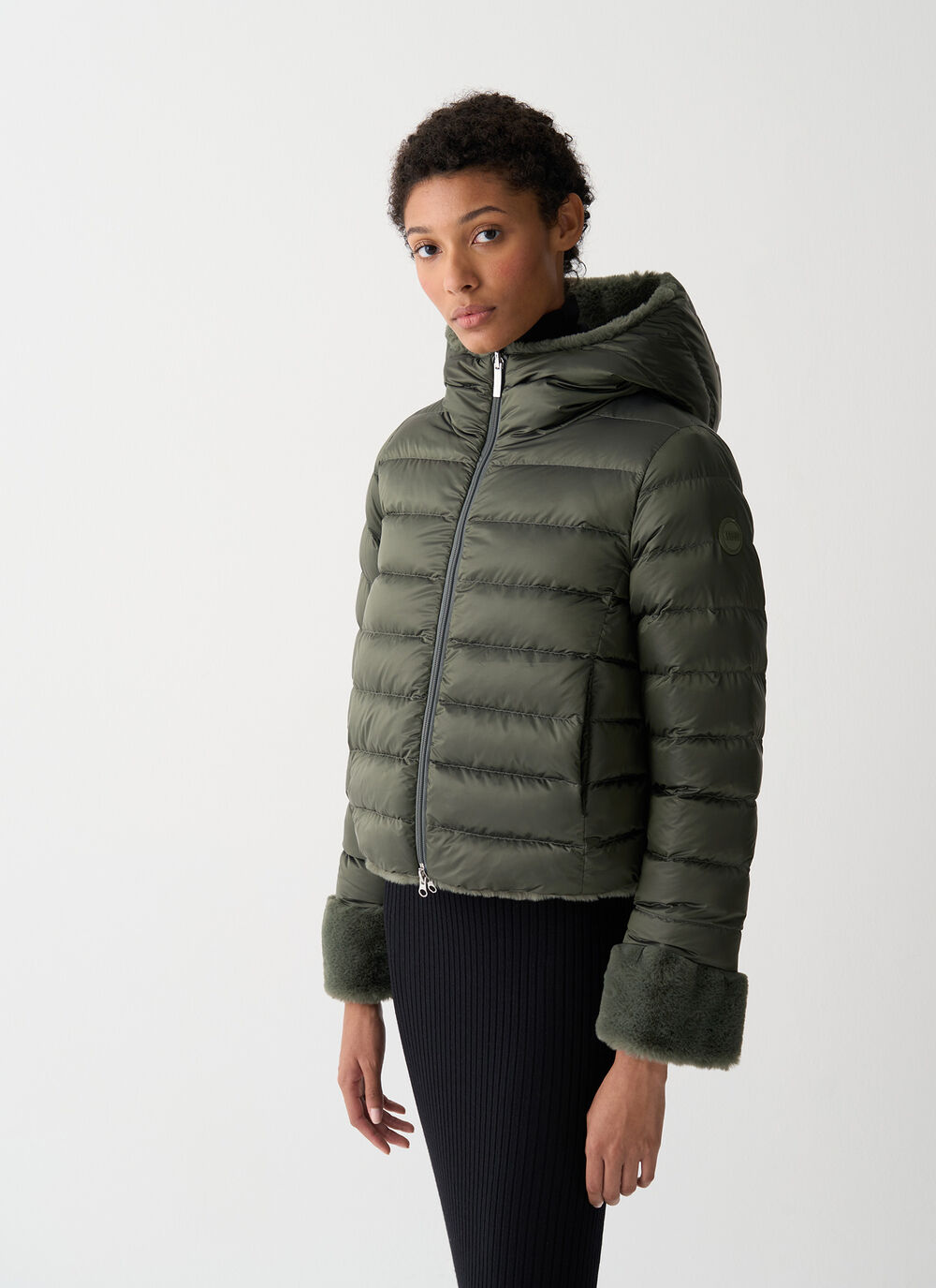 Reversible faux fur down jacket image number 1