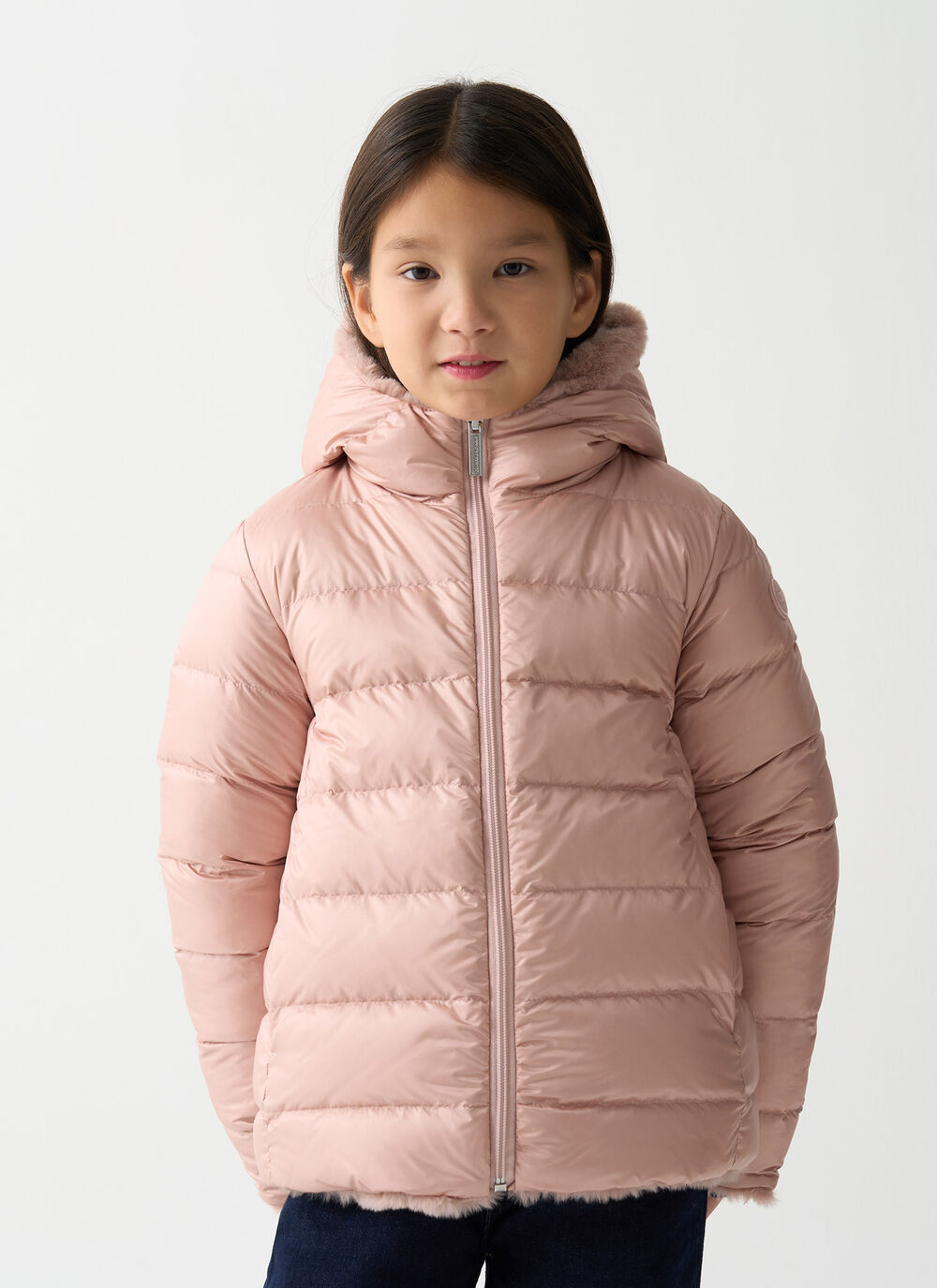 Reversible faux fur down jacket image number 1