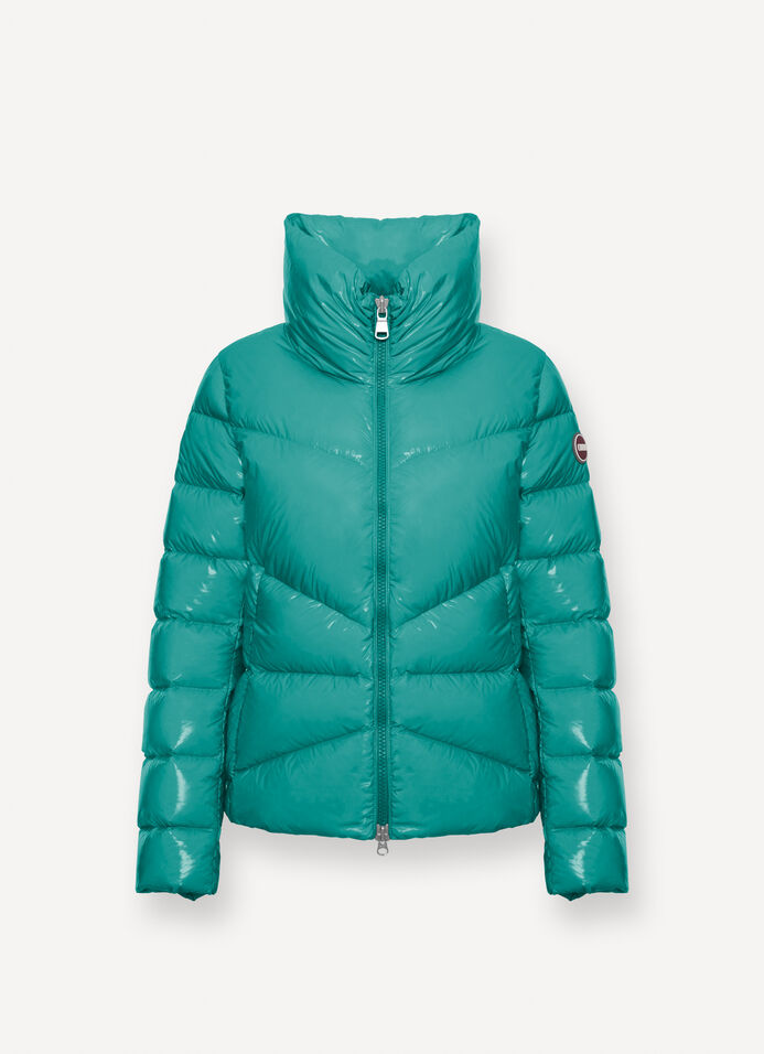Super-glossy down jacket with padded collar image number 4