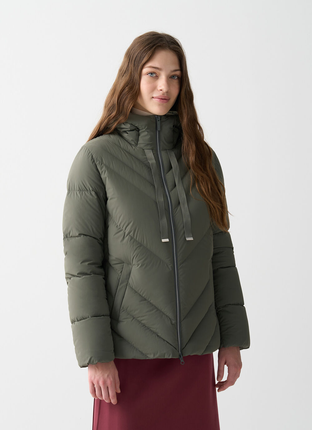 Stretch down jacket with drawstring image number 1
