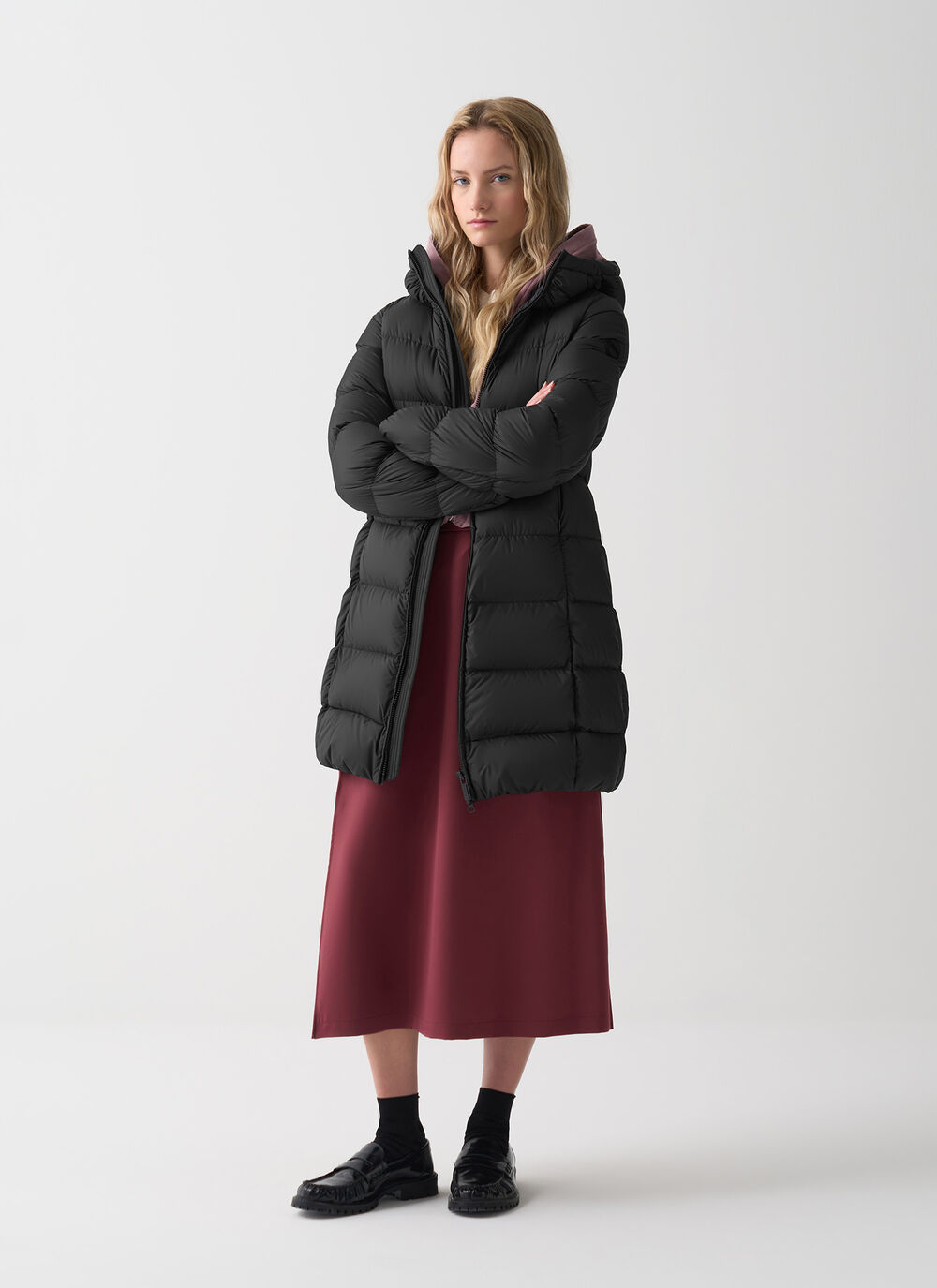 Long matte down jacket with hood image number 0